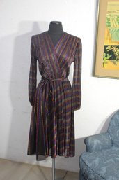 JSJ Vintage Metallic Rainbow Striped Midi Wrap Dress