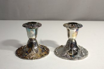 Pair Of Godinger Ornate Candlestick Holders Silver Plated Beverly Clark Collection