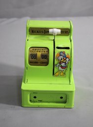 2 - Vintage Lime Green Metal Uncle Sam's Toy 3 Coin Register Bank Western Stamping Corp.