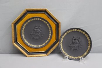 Two Vintage Wedgwood Jasperware Black And Gold Mother's Day Plates - 1 Is Framed
