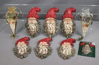 Group Lot Of 9 Santa Head Ornaments