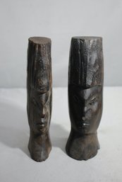 Pair Of Vintage African Wooden Busts-9'h