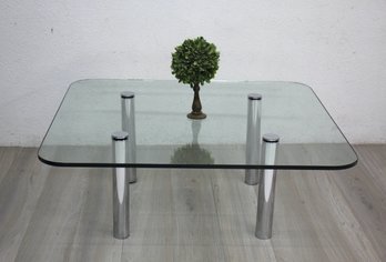 Vintage 1970s Mid-Century Modern Chrome Glass Coffee Table