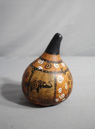 Decorative African Hand Made Carved Gourd Vase Kenyan Animal Engraved