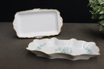 Two Gold Rimmed Serving Dishes - One Is Limoges And One Is Royal Albert Bone China