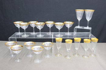 Vintage Tiffin-style Gold Encrusted Optic Clear Glasses - Wine, Water, Cordial Etc