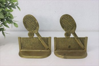 Pair Of Vintage Brass Tennis Racquet Bookend