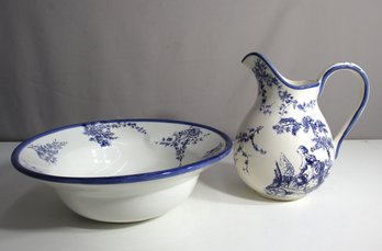 Blue & White Wash Pitcher & Bowl ~ For Decoration Only