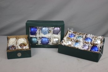 Group Lot Of 3 Boxes Of Colored Glass Christmas Ornaments