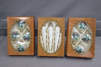 Group Lot Of 3 Vintage Christmas By Krebs Boxes Of Icicle And Pine Cone Ornaments