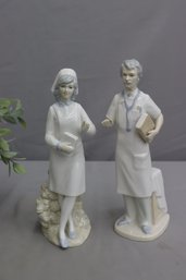 Pair Of Vintage Porcegama Spanish Porcelain Doctor And Nurse Figurines