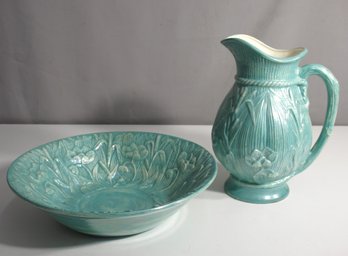 Art Nouveau Majolica Pitcher And Basin Set