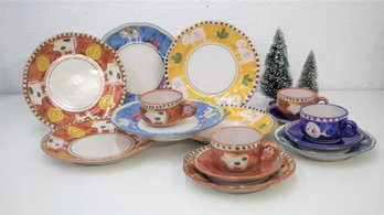 Whimsical And Colorful Collection Of Solimene Campagna Di Vietri Sul Mare Animal Plates, Cups, And Saucers