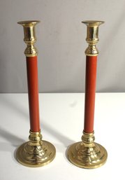 14' Pair Of Vintage  Brass Candlestick Candle Holders