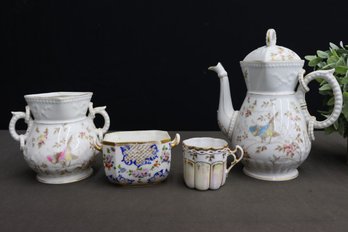 Grouping Of 4 Hand-Painted Porcelain & Limoges Tea And Coffee Service Pieces