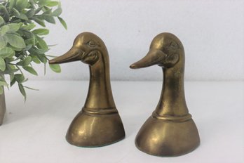 Vintage Solid Brass Duck Bookends