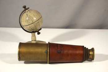 WWI Period Leather Bound Brass Three-draw Telescope