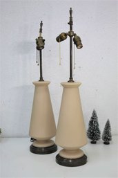 Pair Of MCM Cone Saucer Two Light Table Lamps