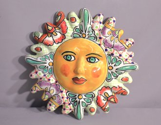 Exquisite Talavera Sun Face -Novica Mexican Pottery Wall Art
