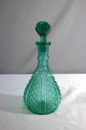 Vintage Green Glass Decanter And Stopper