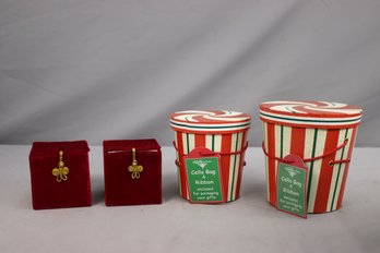 Two Santa Ornament And Two Holiday Boxes