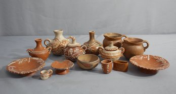 Mexican-style Craft Eathenware Tablewares, Vases, Etc. (all Smalls, A Few Minis)