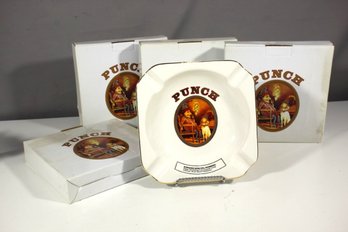 Group Of Five Punch Logo Ceramic Ashtrays