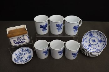 Mixed Lot Of Flow Blue & White Mugs And Assorted Other Pieces Including Blue Fjord L&M