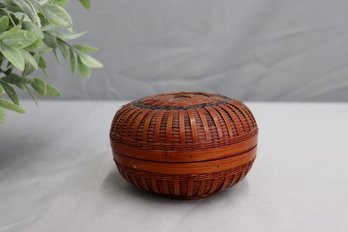 Vintage Round  Lidded Bamboo Box