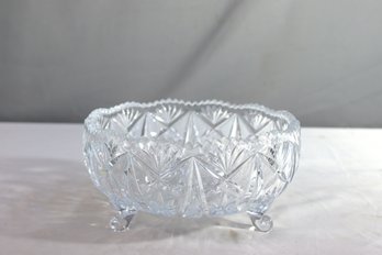 Vintage Sun And Starburst Cut Glass Crystal Footed Centerpiece Bowl