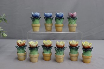 Porcelain  Miniature POTTED FLOWERS Lighters - ( Only Two Has The Lighter)