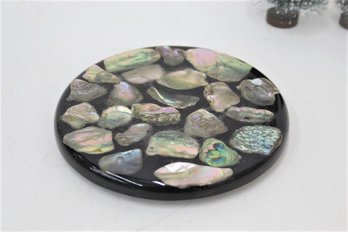 Vintage Abalone Shell And Resin Round Trivet/Hotplate By New Designs Inc