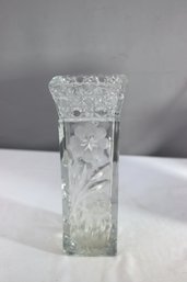 Vintage Etched Flowers Innovation Pressed/Cut Glass Rectangular Vase