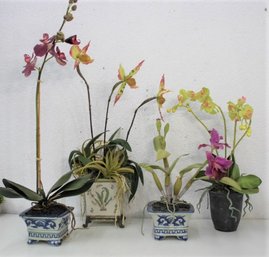 Four Decorative Potted Artificial Orchid Plants