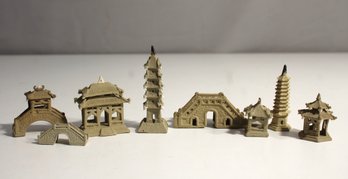 Vintage Miniature Ceramic Bonsai Mudman Old House Gazebo Pagoda Circa Mid Century