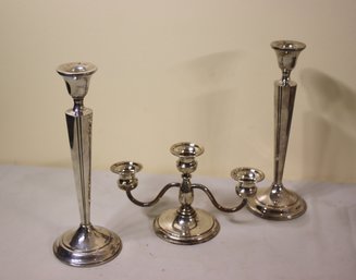 3 Piece Silver Weighted Candle Sticks
