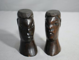 Vintage African Hand-Carved Wooden Male Busts