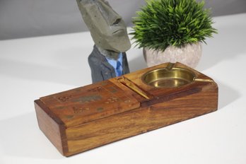 Vintage Brass Inlay Wood Cigarette Box Ashtray India Classy