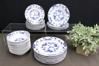 Group Lot Of Blue And White China Plates And Bowls From Taiwan