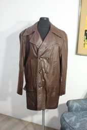 Vintage 'Hides At Alexanders' Brown Leather Coat-size Lg