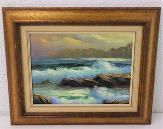 Framed Original Surf-scape Oil On Canvas, Signed LR