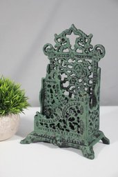 Ornate Cast Iron Letter Holder, Vintage Green Mail Holder