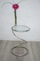 Chrome & Glass Spiral Coil Table By Pace