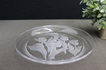 Vintage Etched Tulips  Glass Crystal Serving Platter