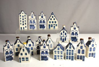 Lot Of 17 KLM Delft Blue Ceramic Canal House Miniatures