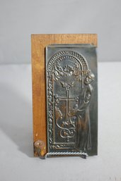 Vintage Handmade Religious Copper/Wood Wall Hanging Plaque Candle Holder