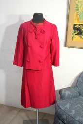 Elegant Vintage Frank L. Chan Red Skirt Suit - Size 8