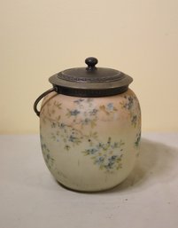 Mt. Washington Pairpoint Biscuit/Cracker Jar With  A Peach To Yellow Ombre And Flower Blossom Decoration