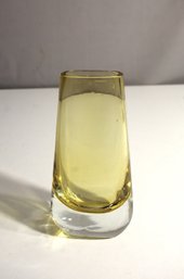 Elegant Yellow Art Glass Vase  Mid-Century Modern Style  7.5' Tall