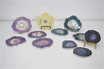 Glorious Grouping Of Natural Polished Agate Geode Slices - Varied Magical Colors And Forms, Plated Edges